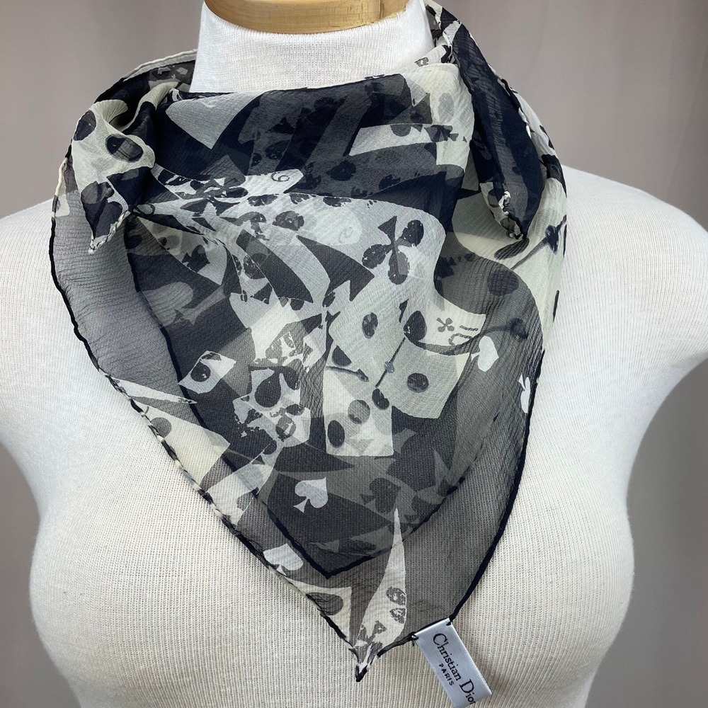 Vintage GALLIANO CHRISTIAN DIOR Silk Scarf Square‎ 27" Sheer Cards Dominos Y2K - Picture 4 of 11